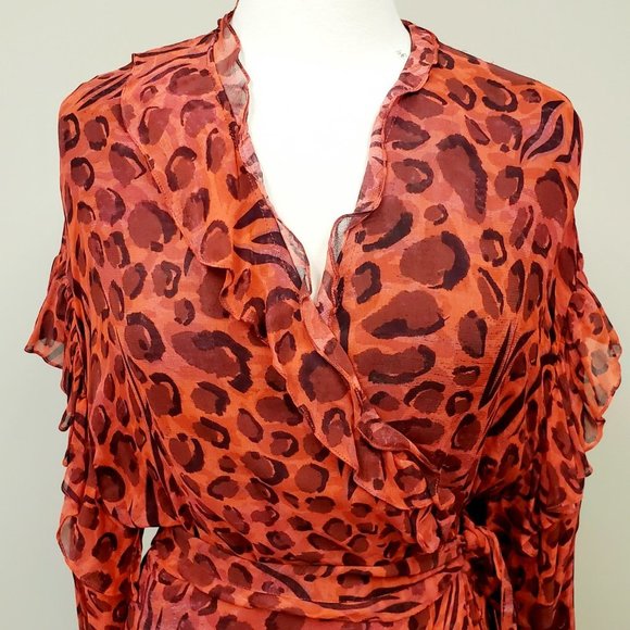IRO Linger Leopard Print Ruffles Wrap Dress Sz 38 US 6 NWT - Picture 4 of 16